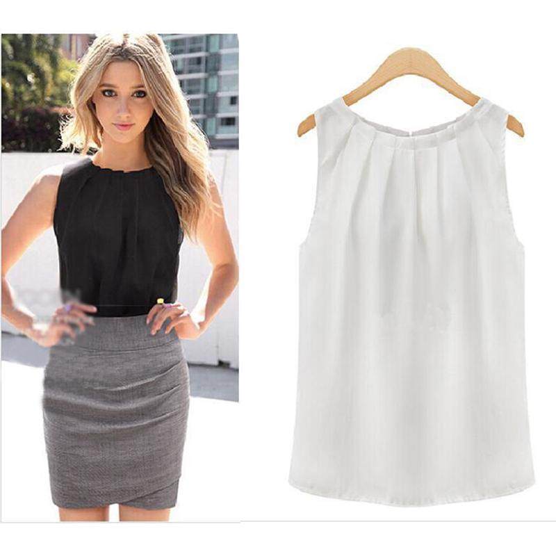 Fashion Model Shop Tank Tops Women Loose Casual Chiffon Solid Sleeveless Vest All-match Basic O-neck Tops For Women Female Clothing