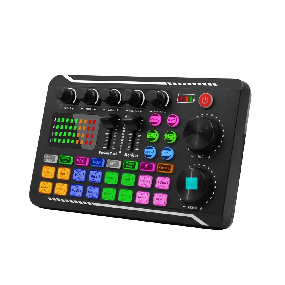 F998 Intelligent Sound Card Noise Reduction Audio Webcast Live Soundcard Tuning Aadjustment Electric Sound Broadcast Equipment for Phone Computers