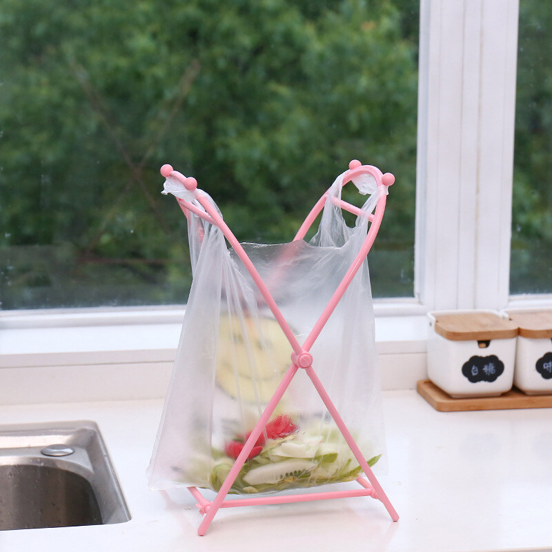 1pcs Kitchen Storage Organizer Desk Floor Trash Support Shelf Tote Foldable Garbage Bag Rack Bag Bracket Holder Home Accessories